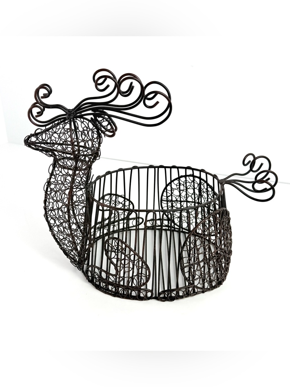Vintage Black Wire Reindeer Basket  Christmas Holiday decor